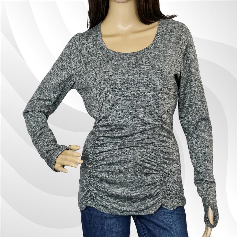 2/$20 Grey Pink Lotus Long Sleeve Shirt Size L | Comfy & Casual Yoga Top